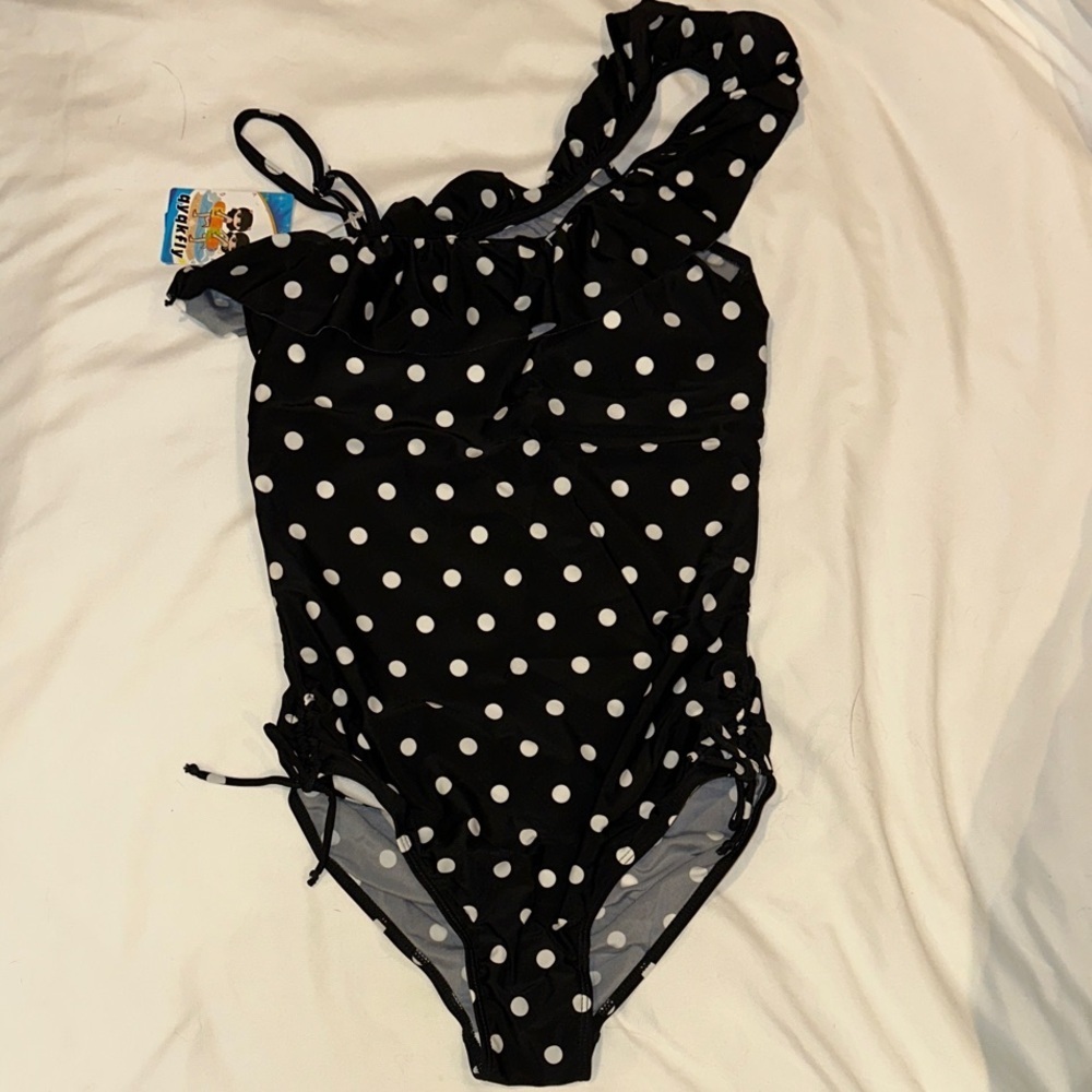 Black Polka Dot One-Piece girls’ Swimsuit
